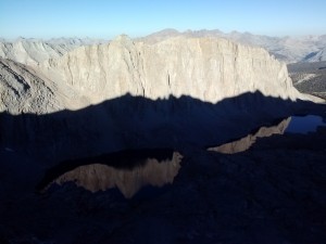 Mt. Hitchock and reflection in it's lakes with Whitney's shadow