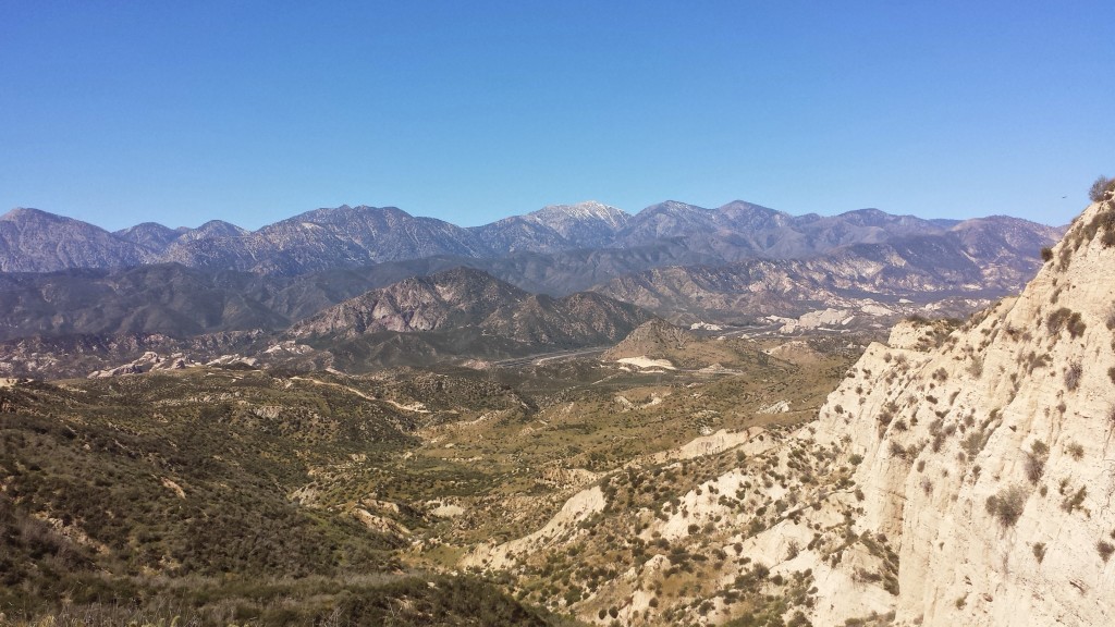 View towards the San Gabriel Mountains, Highway 15, and the San Andreas Fault